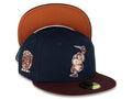 San Diego Padres New Era MLB 59FIFTY 5950 Fitted Cap Hat Ocean Blue Crown Maroon Visor Peach/Fall Orange “Catching Friar” Retro Logo 25th Anniversary Side Patch