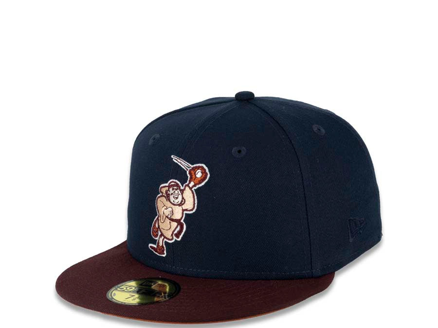San Diego Padres New Era MLB 59FIFTY 5950 Fitted Cap Hat Ocean Blue Crown Maroon Visor Peach/Fall Orange “Catching Friar” Retro Logo 25th Anniversary Side Patch