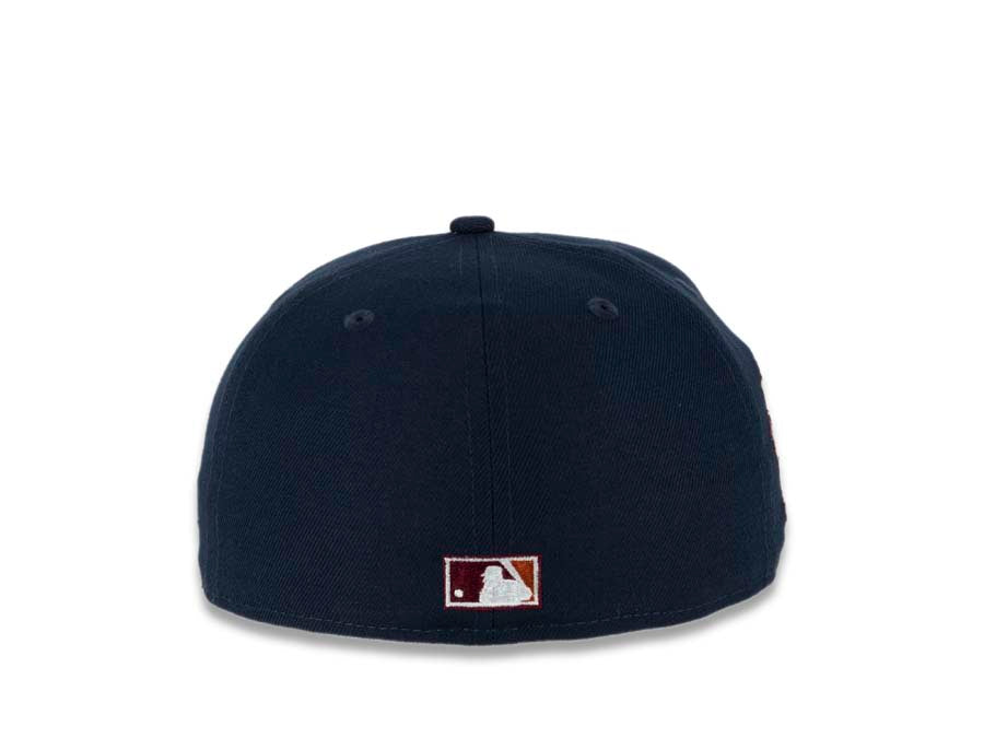 San Diego Padres New Era MLB 59FIFTY 5950 Fitted Cap Hat Ocean Blue Crown Maroon Visor Peach/Fall Orange “Catching Friar” Retro Logo 25th Anniversary Side Patch