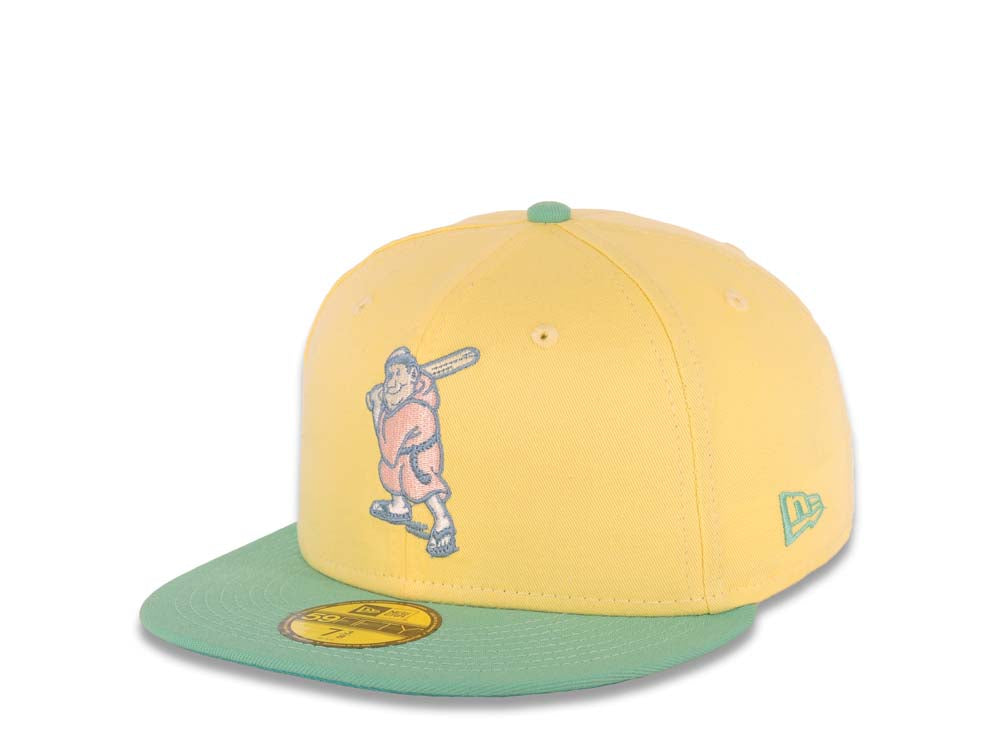 San Diego Padres New Era MLB 59FIFTY 5950 Fitted Cap Hat Light Yellow Crown Light Teal Visor Pink/Sky Batting Friar Logo 1992 All-Star Game Side Patch