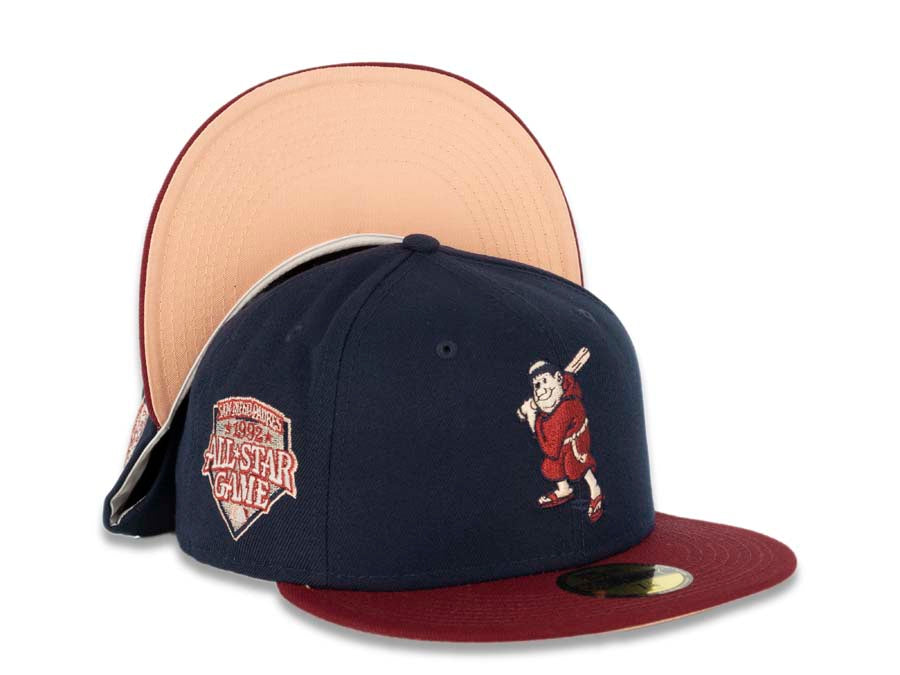 San Diego Padres New Era MLB 59FIFTY 5950 Fitted Cap Hat Navy Crown Cardinal Visor Cardinal/Peach Batting Friar Logo 40th Anniversary Side Patch