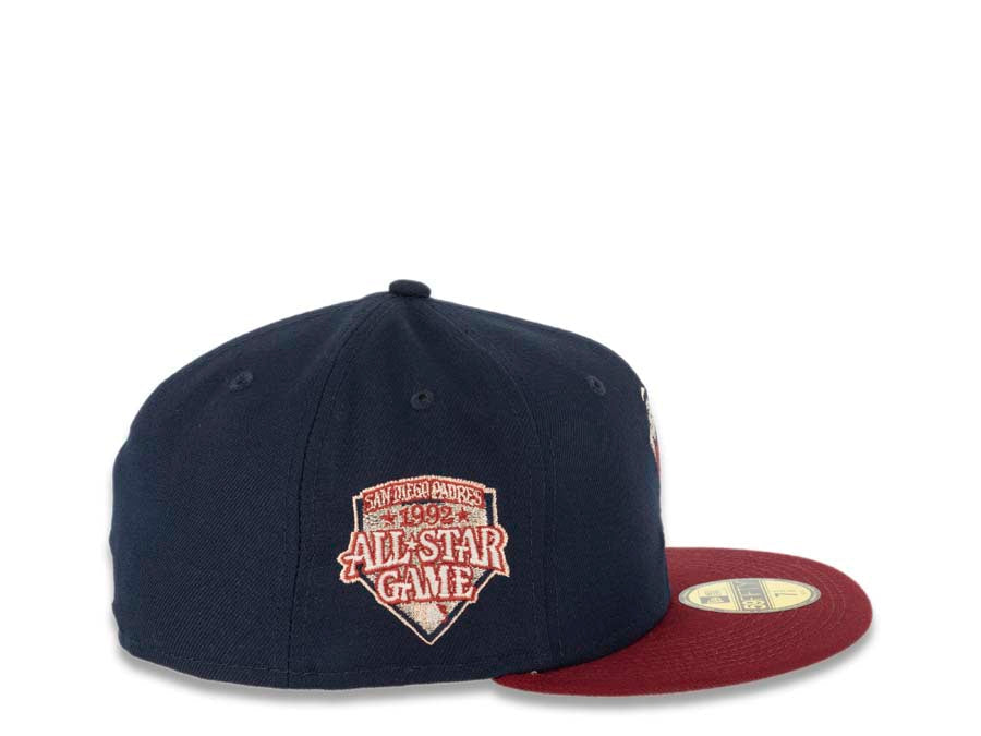 San Diego Padres New Era MLB 59FIFTY 5950 Fitted Cap Hat Navy Crown Cardinal Visor Cardinal/Peach Batting Friar Logo 40th Anniversary Side Patch
