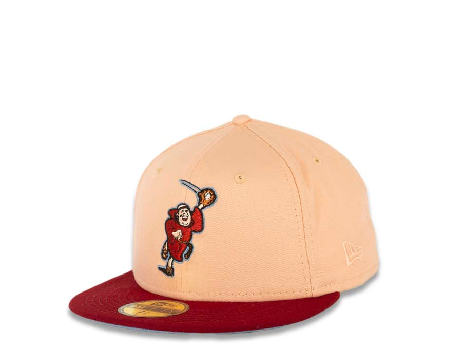 San Diego Padres New Era MLB 59FIFTY 5950 Fitted Cap Hat Peach Crown Carinal Visor Cardinal Copper Catching Friar Logo 25th Anniversary Side Patch