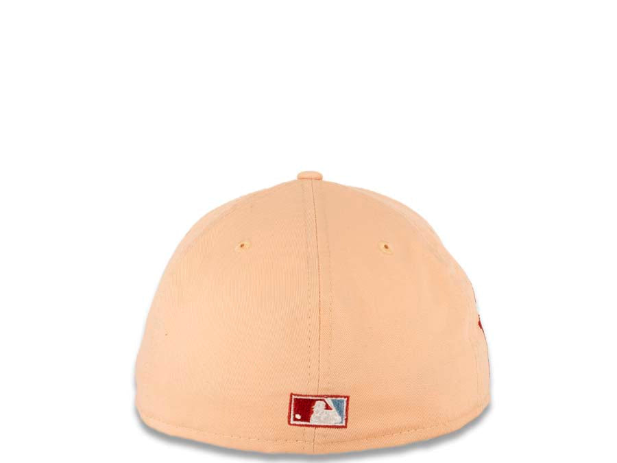 San Diego Padres New Era MLB 59FIFTY 5950 Fitted Cap Hat Peach Crown Carinal Visor Cardinal Copper Catching Friar Logo 25th Anniversary Side Patch