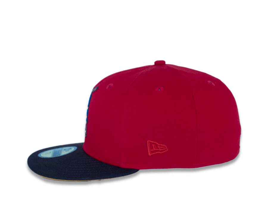 San Diego Padres New Era MLB 59FIFTY 5950 Fitted Cap Hat Red Crown Dark Brown Visor Blue/Brown/Yellow Batting Friar Logo 1992 All-Star Game Side Patch