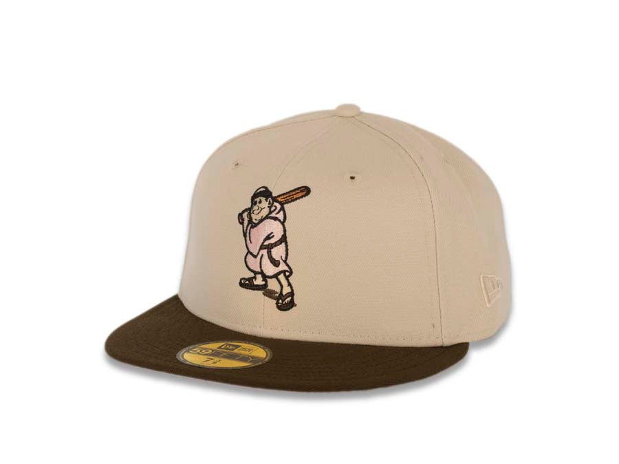 San Diego Padres New Era MLB 59FIFTY 5950 Fitted Cap Hat Stone Crown Brown Visor Pink/Brown Battling Friar Logo 25th Anniversary Side Patch Pink UV