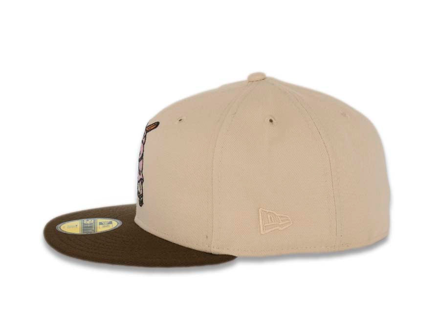 San Diego Padres New Era MLB 59FIFTY 5950 Fitted Cap Hat Stone Crown Brown Visor Pink/Brown Battling Friar Logo 25th Anniversary Side Patch Pink UV