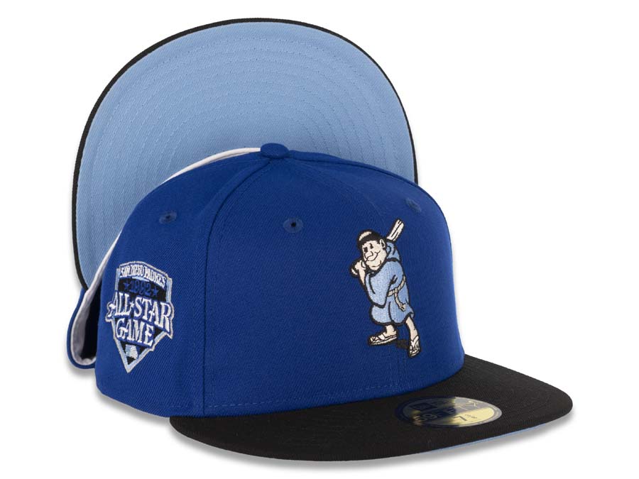 San Diego Padres New Era MLB 59FIFTY 5950 Fitted Cap Hat Royal Crown Black Visor Sky Blue/Peach Batting Friar Logo 1992 All-Star Game Side Patch