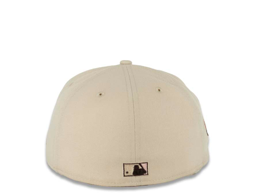 San Diego Padres New Era MLB 59FIFTY 5950 Fitted Cap Hat Stone Crown Dark Brown Visor Orange Swinging Friar Logo 40th Anniversary Side Patch Pink UV