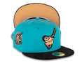 San Diego Padres New Era MLB 59FIFTY 5950 Fitted Cap Hat Blue Crown Black Corduroy Visor Peach Swinging Friar Logo 40th Anniversary Side Patch