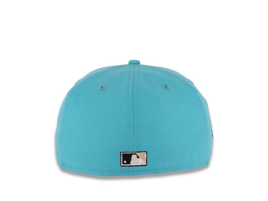 San Diego Padres New Era MLB 59FIFTY 5950 Fitted Cap Hat Blue Crown Black Corduroy Visor Peach Swinging Friar Logo 40th Anniversary Side Patch