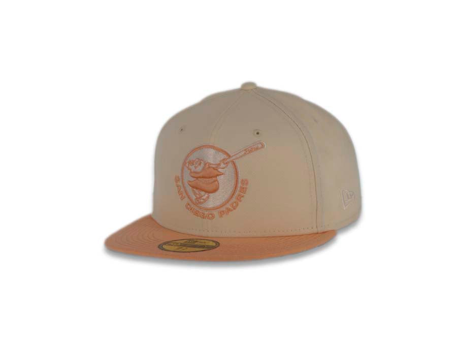 San Diego Padres New Era MLB 59FIFTY 5950 Fitted Cap Hat Cream Crown Peach Visor Peach/White Swinging Friar Logo 1978 All-Star Game Side Patch Gray UV