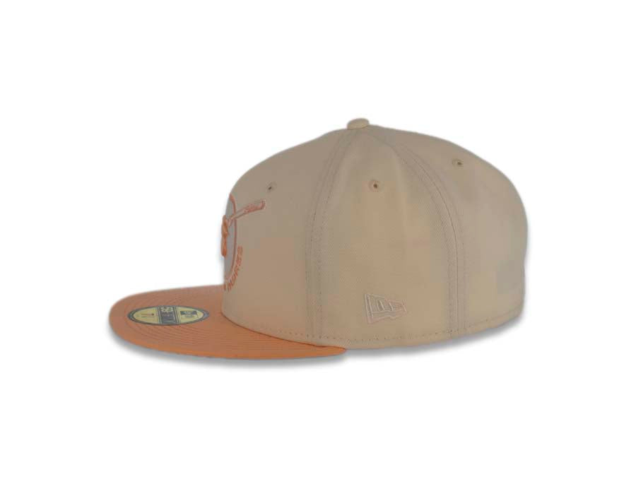 San Diego Padres New Era MLB 59FIFTY 5950 Fitted Cap Hat Cream Crown Peach Visor Peach/White Swinging Friar Logo 1978 All-Star Game Side Patch Gray UV
