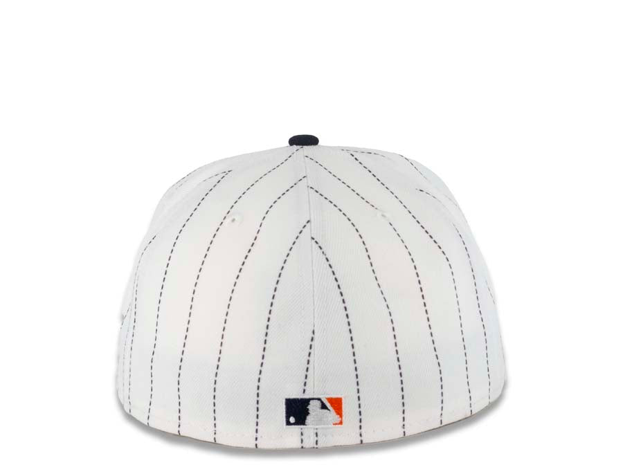 San Diego Padres New Era MLB 59FIFTY 5950 Fitted Cap Hat White/Navy Pinstripe Crown Navy Visor Cardinal/Khaki Batting Friar Logo Gray UV