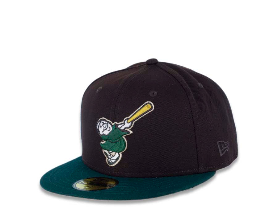 San Diego Padres New Era MLB 59FIFTY 5950 Fitted Cap Hat Dark Brown Crown Dark Green Visor Dark Green Swinging Friar Logo 40th Anniversary Side Patch