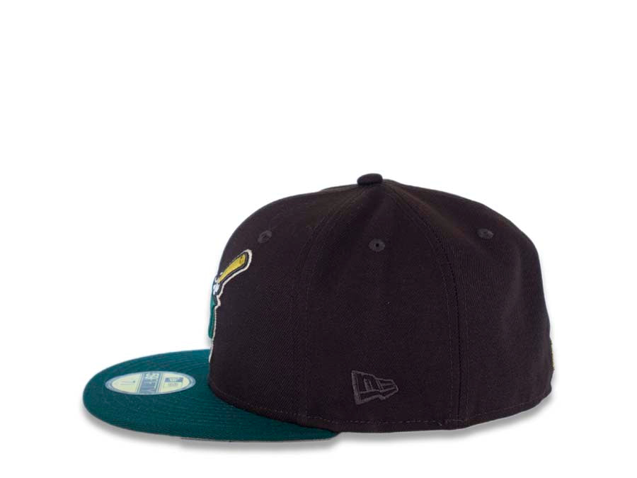 San Diego Padres New Era MLB 59FIFTY 5950 Fitted Cap Hat Dark Brown Crown Dark Green Visor Dark Green Swinging Friar Logo 40th Anniversary Side Patch