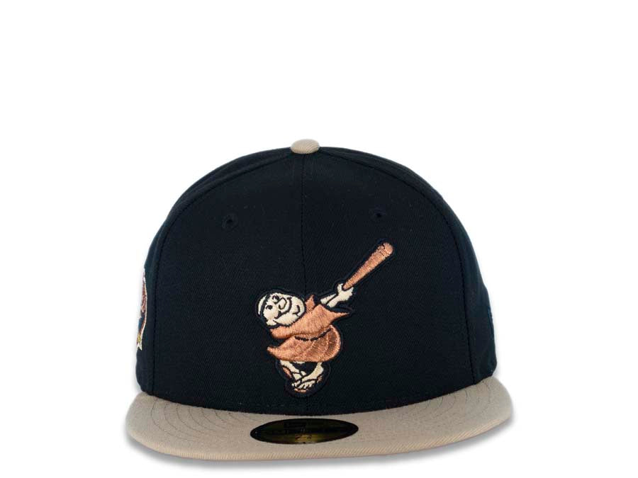 San Diego Padres New Era MLB 59FIFTY 5950 Fitted Cap Hat Black Crown Camel Visor Copper Swinging Friar Logo Established 1969 Petco Park Side Patch