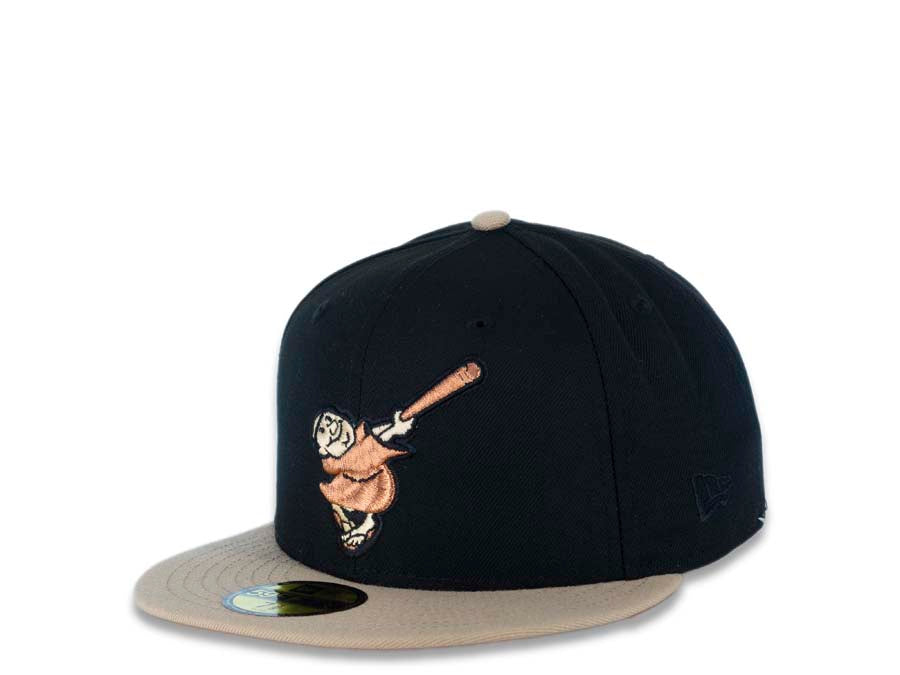 San Diego Padres New Era MLB 59FIFTY 5950 Fitted Cap Hat Black Crown Camel Visor Copper Swinging Friar Logo Established 1969 Petco Park Side Patch