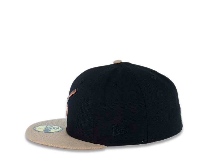San Diego Padres New Era MLB 59FIFTY 5950 Fitted Cap Hat Black Crown Camel Visor Copper Swinging Friar Logo Established 1969 Petco Park Side Patch