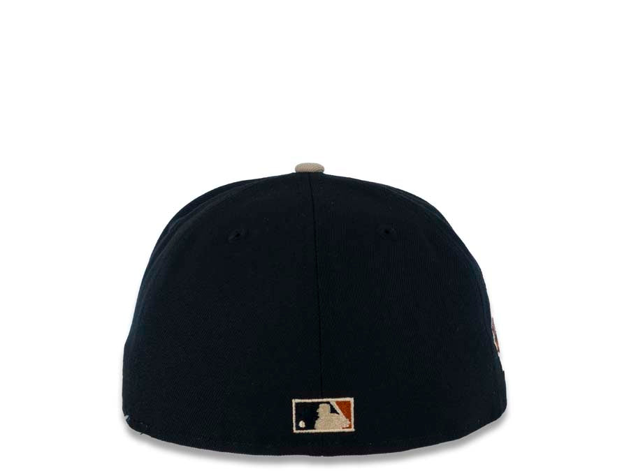 San Diego Padres New Era MLB 59FIFTY 5950 Fitted Cap Hat Black Crown Camel Visor Copper Swinging Friar Logo Established 1969 Petco Park Side Patch