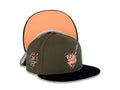 (Corduroy Visor) San Diego Padres New Era MLB 59FIFTY 5950 Fitted Cap Hat Olive Crown Black Visor Swinging Friar Logo 40th Anniversary Side Patch