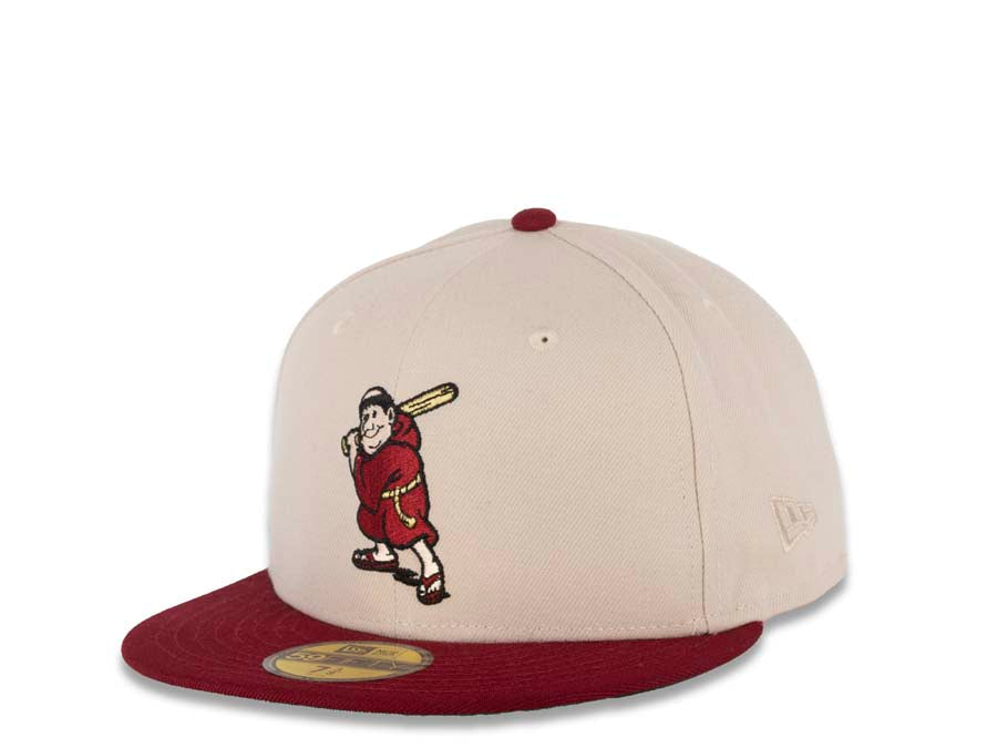 San Diego Padres New Era MLB 59FIFTY 5950 Fitted Cap Hat Stone Crown Cardinal Visor Cardinal Batting Friar Logo 40th Anniversary Side Patch Green UV