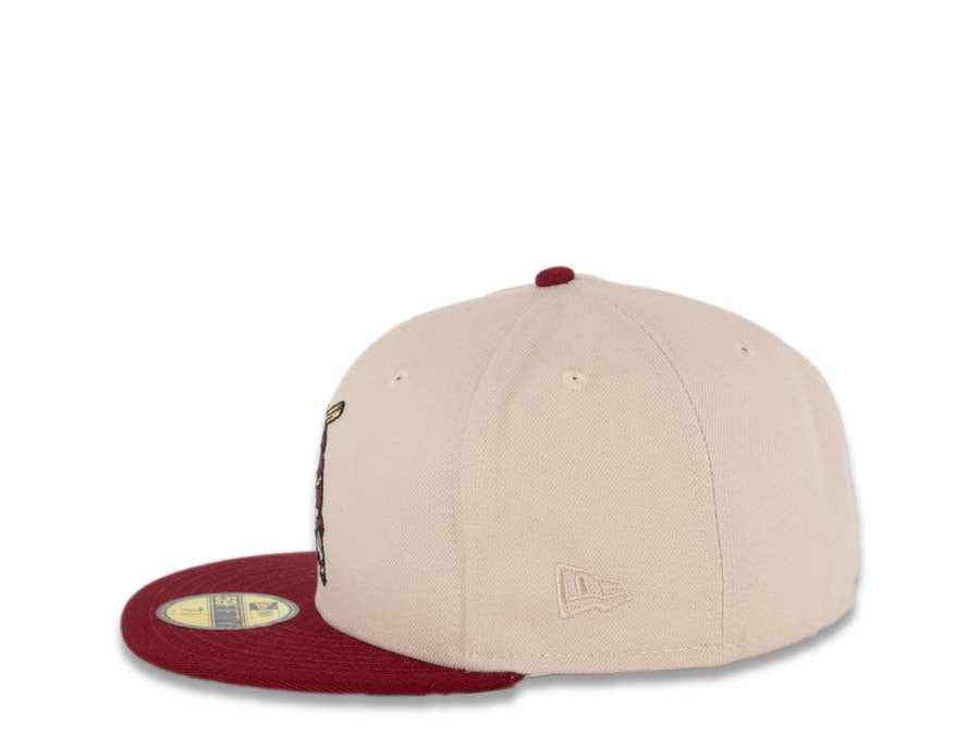 San Diego Padres New Era MLB 59FIFTY 5950 Fitted Cap Hat Stone Crown Cardinal Visor Cardinal Batting Friar Logo 40th Anniversary Side Patch Green UV
