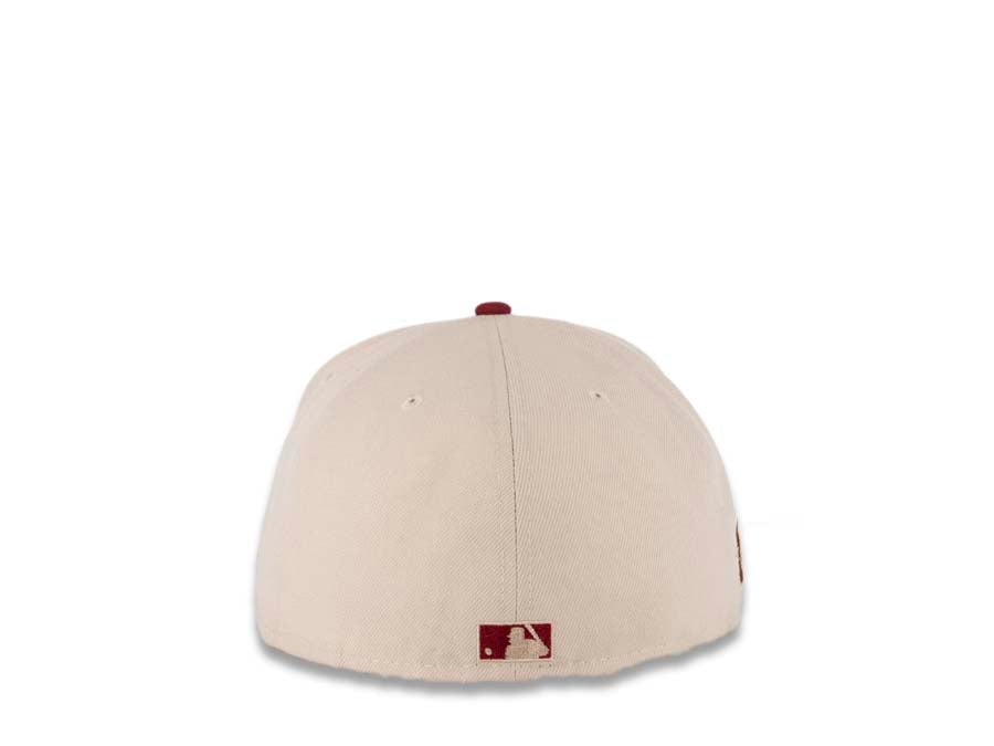 San Diego Padres New Era MLB 59FIFTY 5950 Fitted Cap Hat Stone Crown Cardinal Visor Cardinal Batting Friar Logo 40th Anniversary Side Patch Green UV