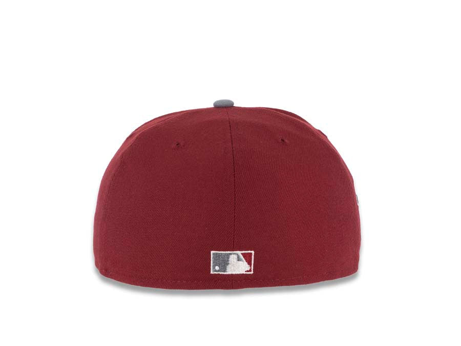 San Diego Padres New Era MLB 59FIFTY 5950 Fitted Cap Hat Dark Red Crown Gray Visor Sky Blue Swinging Friar Logo Go Padres Side Patch Sky Blue UV