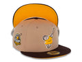 San Diego Padres New Era MLB 59FIFTY 5950 Fitted Cap Hat Khaki Crown Dark Brown Visor Yellow/Khaki Swinging Friar Logo 40th Anniversary Side Patch
