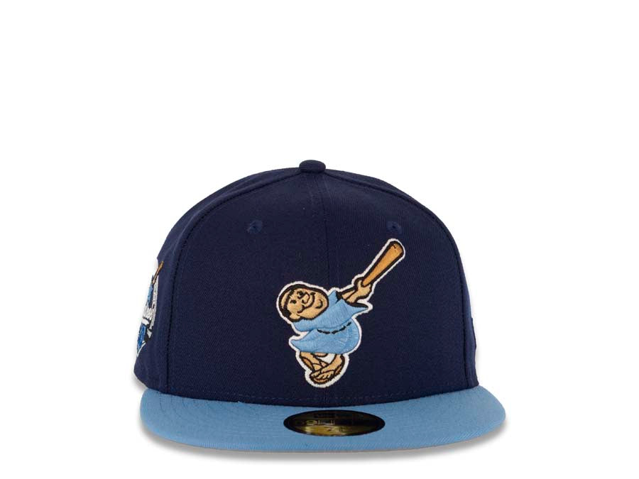 San Diego Padres New Era MLB 59FIFTY 5950 Fitted Cap Hat Navy Crown Sky Blue Visor Sky Blue/Tan Swinging Friar Logo 40th Anniversary Side Patch