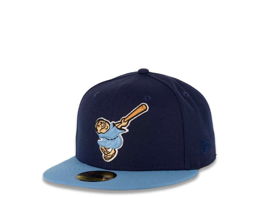 San Diego Padres New Era MLB 59FIFTY 5950 Fitted Cap Hat Navy Crown Sky Blue Visor Sky Blue/Tan Swinging Friar Logo 40th Anniversary Side Patch