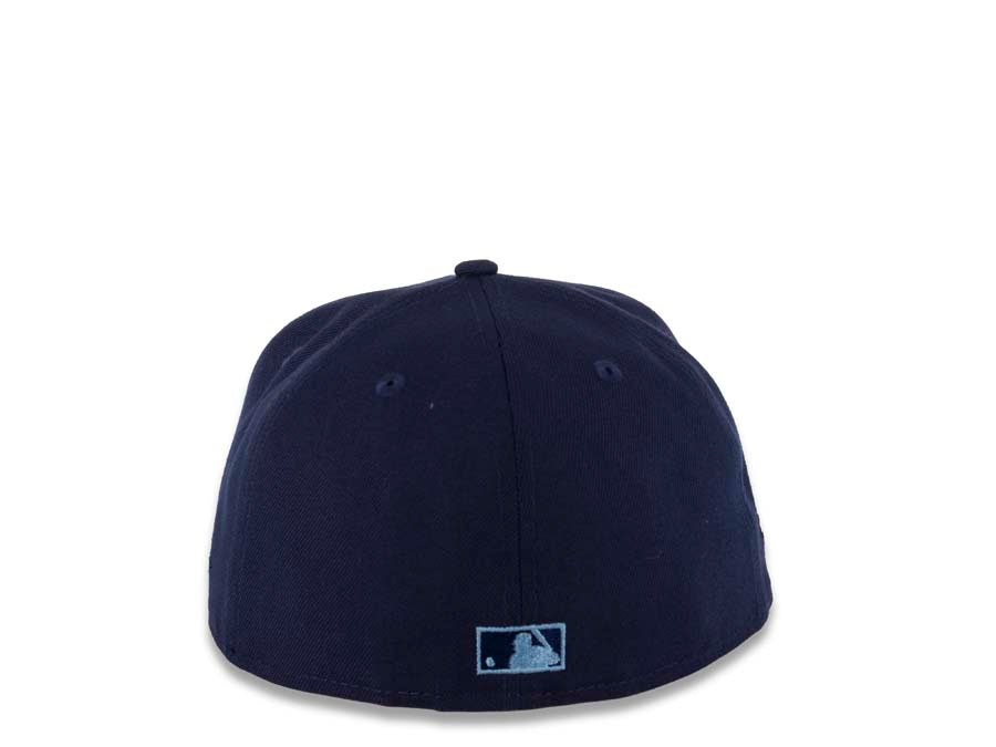San Diego Padres New Era MLB 59FIFTY 5950 Fitted Cap Hat Navy Crown Sky Blue Visor Sky Blue/Tan Swinging Friar Logo 40th Anniversary Side Patch