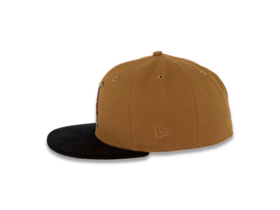 (Corduroy Visor) San Diego Padres New Era MLB 59FIFTY 5950 Fitted Cap Hat Bronze Crown Black Visor Batting Friar Logo 1992 All-Star Game Side Patch