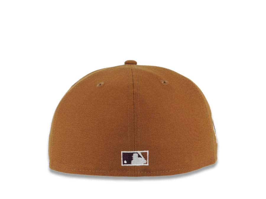 San Diego Padres New Era MLB 59FIFTY 5950 Fitted Cap Hat Light Brown Crown/Visor Maroon/Yellow Swinging Friar Logo Established 1969 Side Patch