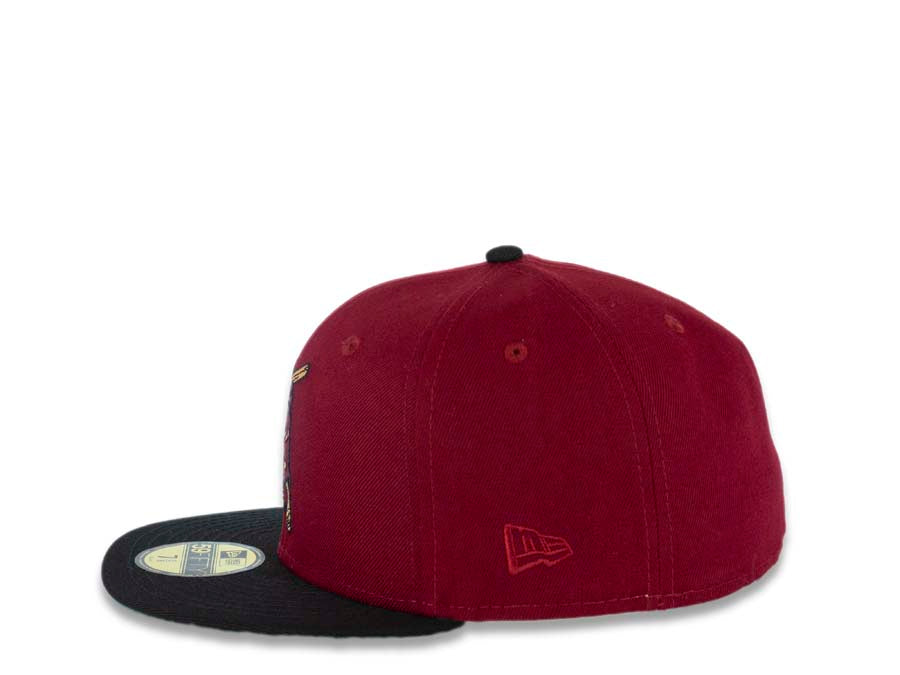 San Diego Padres New Era MLB 59FIFTY 5950 Fitted Cap Hat Cardinal Crown Black Visor Cardinal/Brown Batting Friar Logo 1992 All-Star Game Side Patch