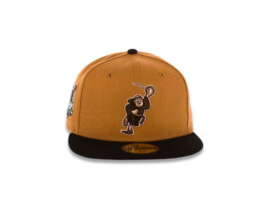 San Diego Padres New Era MLB 59FIFTY 5950 Fitted Cap Hat Panama Tan Crown Black Visor Brown/Pink Catching Friar Logo 40th Anniversary Side Patch