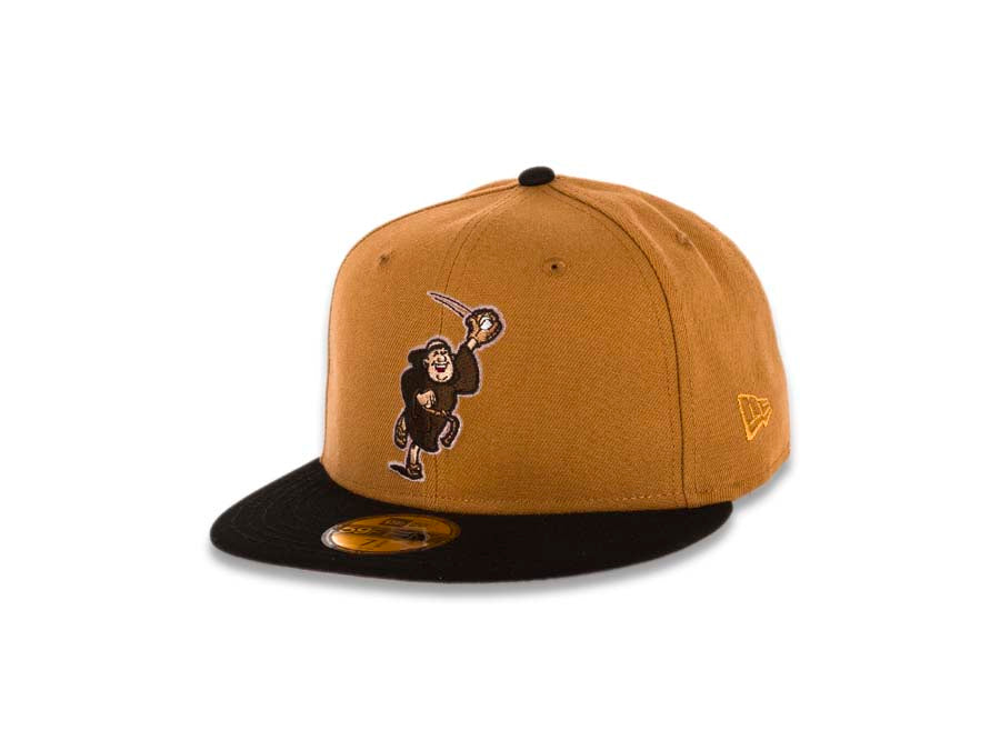 San Diego Padres New Era MLB 59FIFTY 5950 Fitted Cap Hat Panama Tan Crown Black Visor Brown/Pink Catching Friar Logo 40th Anniversary Side Patch