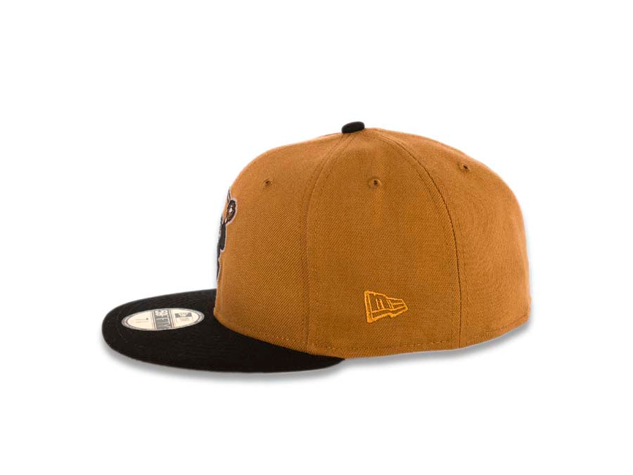 San Diego Padres New Era MLB 59FIFTY 5950 Fitted Cap Hat Panama Tan Crown Black Visor Brown/Pink Catching Friar Logo 40th Anniversary Side Patch