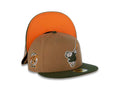 San Diego Padres New Era MLB 59FIFTY 5950 Fitted Cap Hat Wheat Crown Green Visor Green/Orange Swinging Friar Logo 25th Anniversary Side Patch