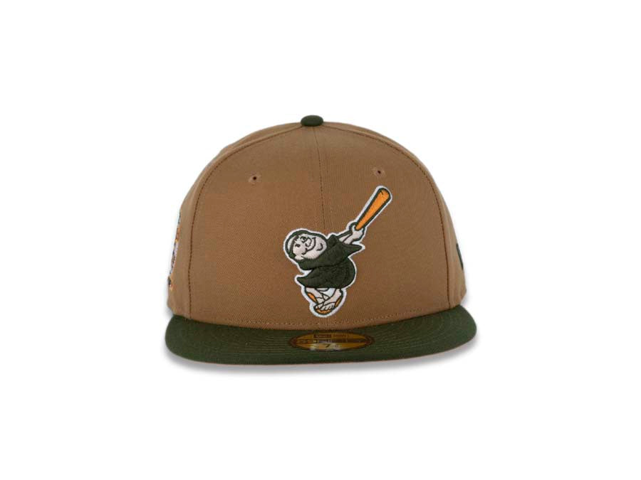 San Diego Padres New Era MLB 59FIFTY 5950 Fitted Cap Hat Wheat Crown Green Visor Green/Orange Swinging Friar Logo 25th Anniversary Side Patch