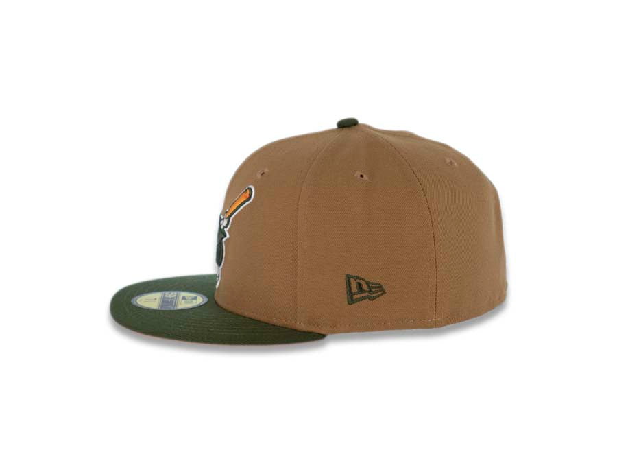 San Diego Padres New Era MLB 59FIFTY 5950 Fitted Cap Hat Wheat Crown Green Visor Green/Orange Swinging Friar Logo 25th Anniversary Side Patch