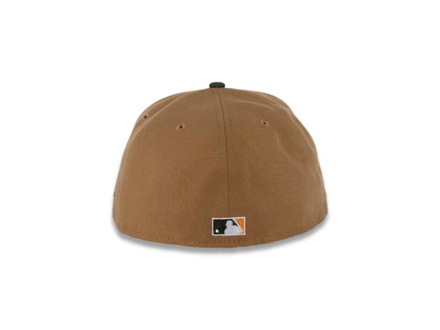 San Diego Padres New Era MLB 59FIFTY 5950 Fitted Cap Hat Wheat Crown Green Visor Green/Orange Swinging Friar Logo 25th Anniversary Side Patch