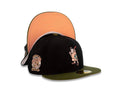 (Corduroy Crown) San Diego Padres New Era MLB 59FIFTY 5950 Fitted Cap Hat Black Crown Green Visor Batting Friar Logo 25th Anniversary Side Patch Peach