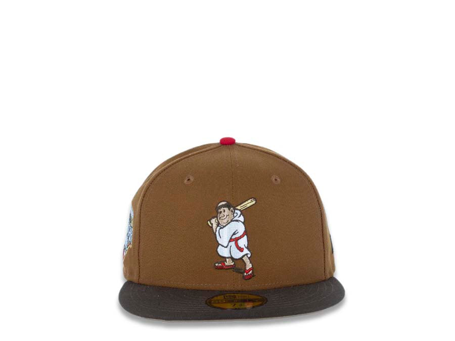 San Diego Padres New Era MLB 59FIFTY 5950 Fitted Cap Hat Dark Tan Crown Brown Visor Cream/Red Batting Friar Logo 1992 All-Star Game Side Patch