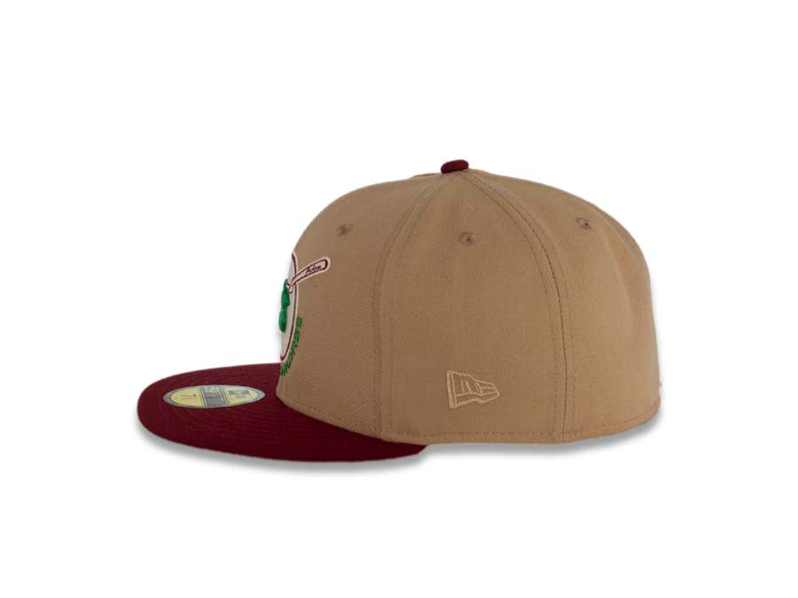 San Diego Padres New Era MLB 59FIFTY 5950 Fitted Cap Hat Khaki Crown Cardinal Visor Green/Ivory Swinging Friar Logo 1978 All-Star Game Side Patch
