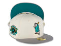 (Glow In The Dark) San Diego Padres New Era MLB 59FIFTY 5950 Fitted Cap Hat Cream Crown Gray Visor Teal Batting Friar Logo Stadium Side Patch