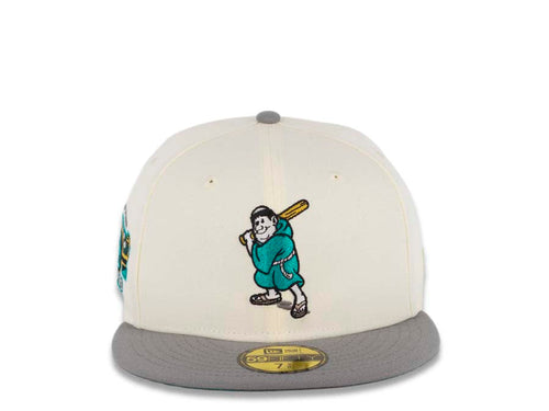 (Glow In The Dark) San Diego Padres New Era MLB 59FIFTY 5950 Fitted Cap Hat Cream Crown Gray Visor Teal Batting Friar Logo Stadium Side Patch