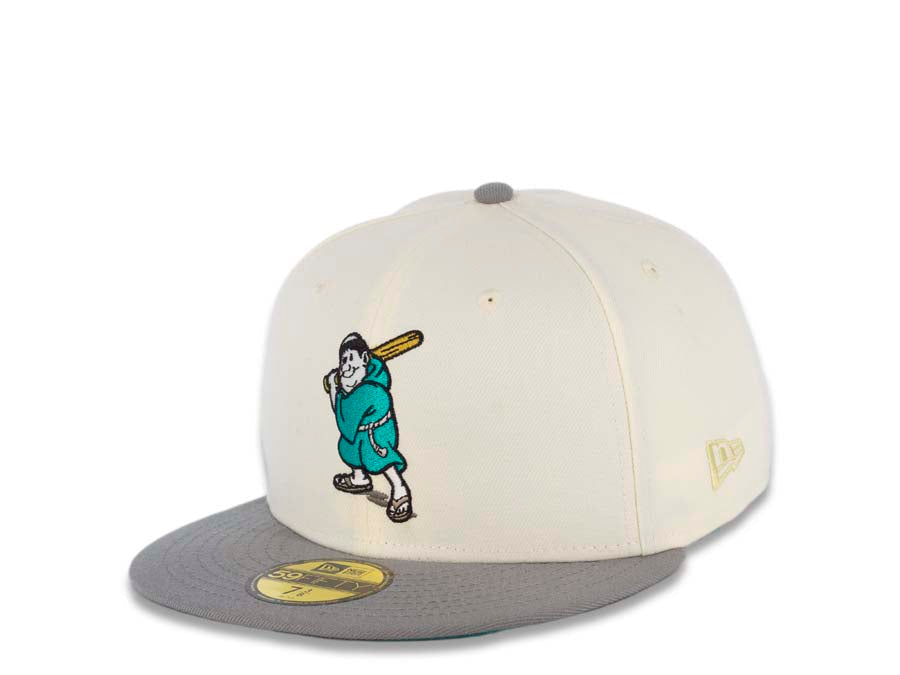 (Glow In The Dark) San Diego Padres New Era MLB 59FIFTY 5950 Fitted Cap Hat Cream Crown Gray Visor Teal Batting Friar Logo Stadium Side Patch