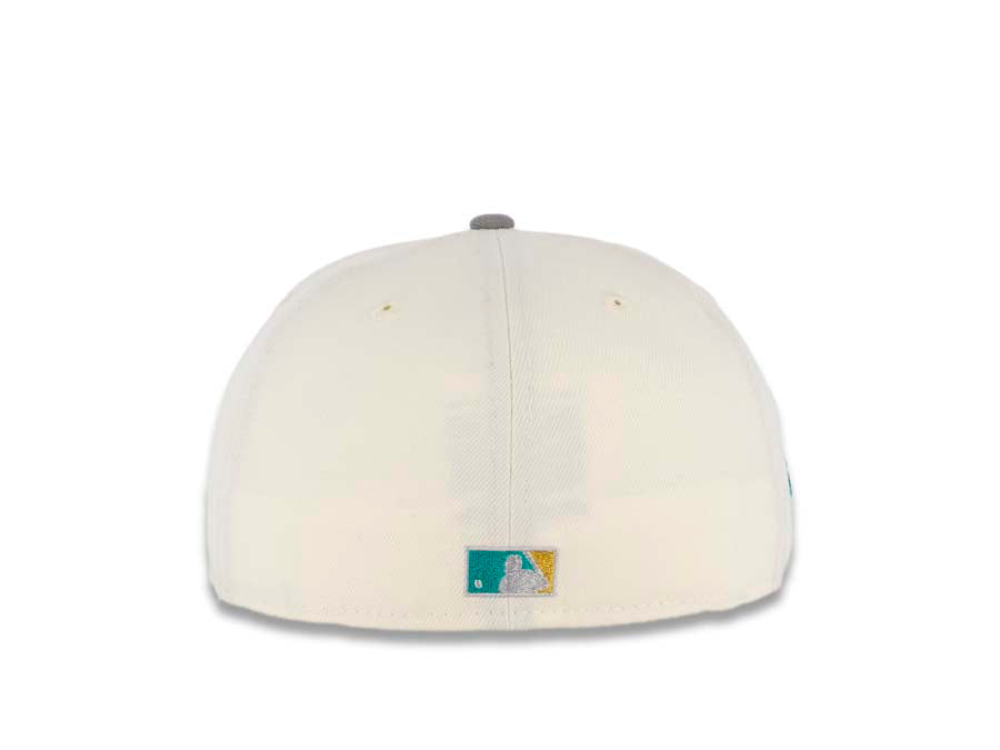 (Glow In The Dark) San Diego Padres New Era MLB 59FIFTY 5950 Fitted Cap Hat Cream Crown Gray Visor Teal Batting Friar Logo Stadium Side Patch